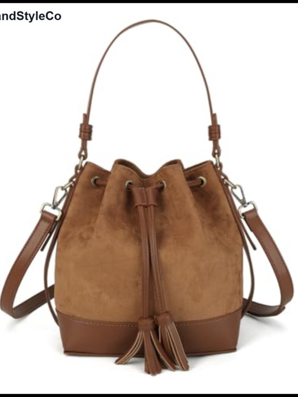 Slouchy Faux Suede Bucket Purse Crossbody Shoulder Bag Tassel Boho Drawstring